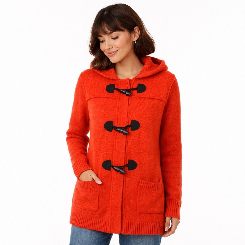 Lauren Ralph‎ Lauren Hooded Toggle Cardigan Small Orange Red Lambswool Blend